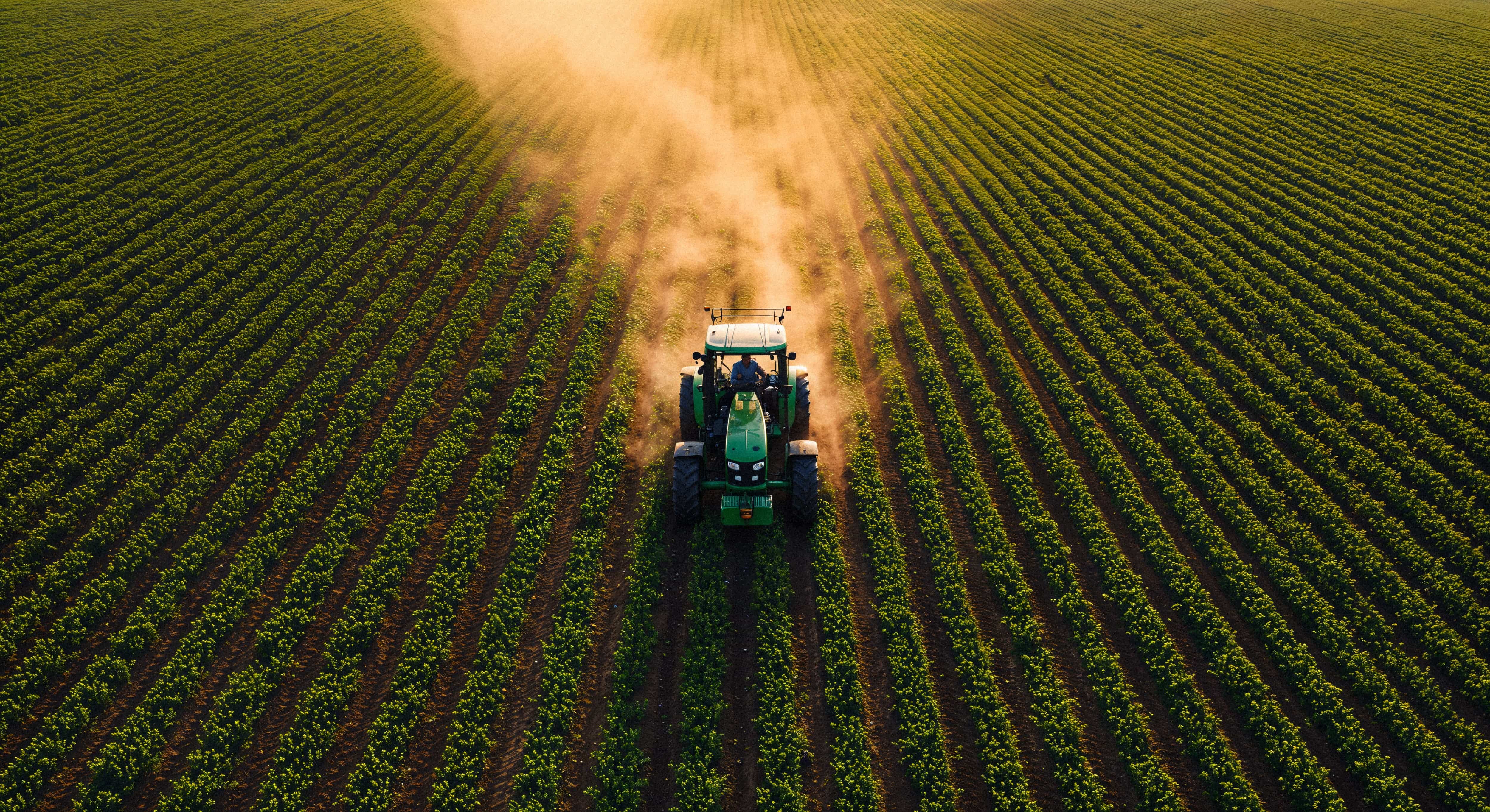 Campo agrícola al atardecer